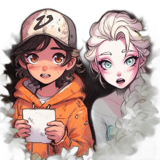 face, watercolor, anime, cartoon, concept art, snow, fire, pastel transparent PNG cut-out