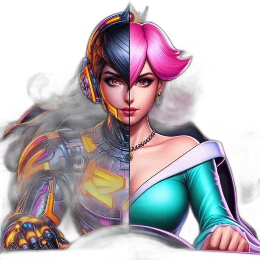 fantasy art, concept art, pixel art, 3d render, colorful, neon, pastel, split transparent PNG cut-out
