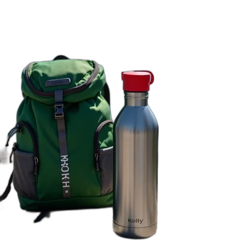 bottle, jacket, 3d render, concept art, green, silver, thermos, red transparent PNG cut-out