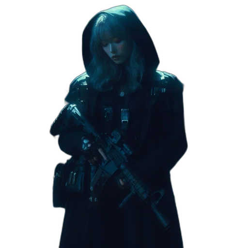 weapon, jacket, staff, dress, cyberpunk, concept art, anime, pixel art transparent PNG cut-out