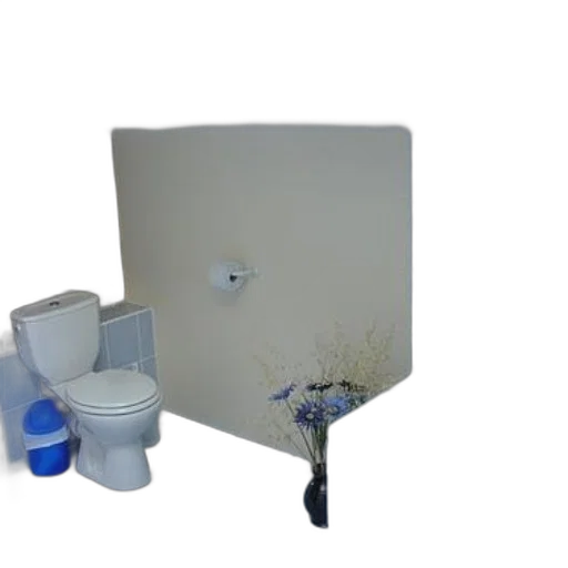 furniture, staff, robot, 3d render, bathroom, blue, tiles, white transparent PNG cut-out