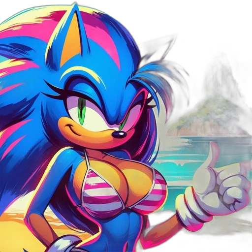 concept art, vaporwave, lively, blue, hedgehog, character, pink, hair transparent PNG cut-out