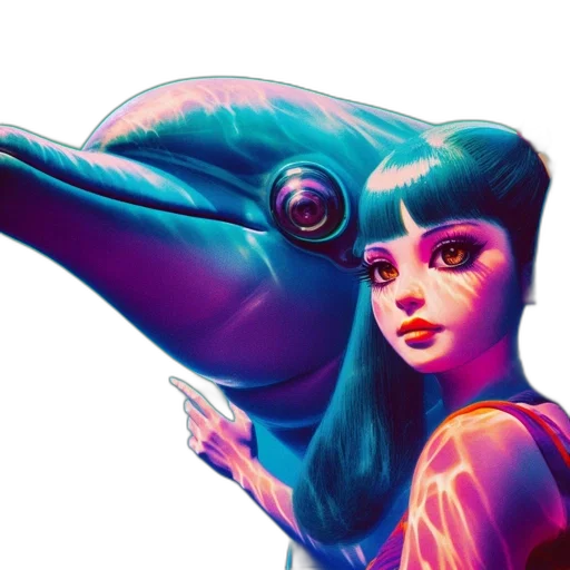 creature, animal, concept art, vaporwave, fantasy art, comic book art, neon lights, outer space transparent PNG cut-out