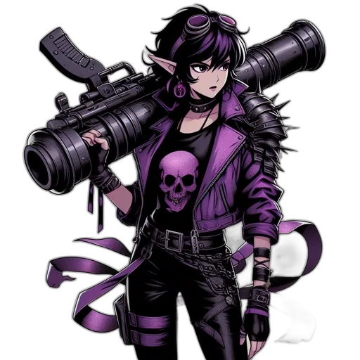 weapon, staff, jacket, concept art, comic book art, pixel art, fantasy art, dark transparent PNG cut-out
