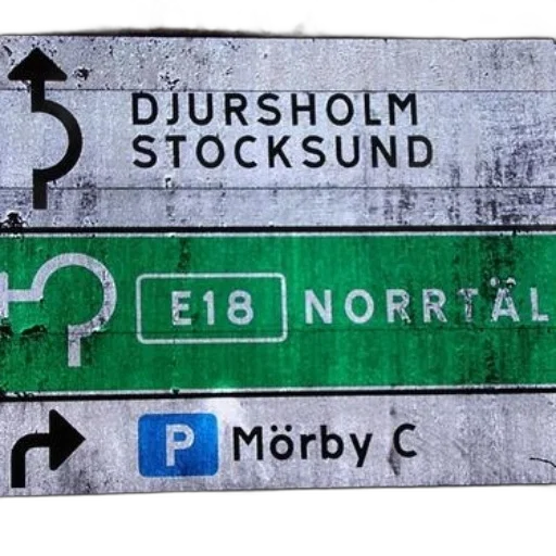 street, sign, sweden, directions, djursholm, stocksund, e18, norrtälje transparent PNG cut-out
