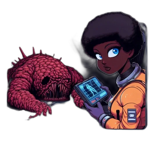 creature, robot, pixel art, concept art, comic book art, cartoon, outer space, underwater transparent PNG cut-out