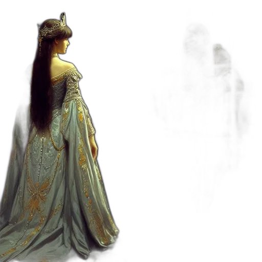 dress, crown, concept art, fantasy art, watercolor, photorealistic, fog, outer space transparent PNG cut-out
