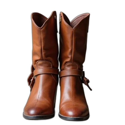 shoes, pair, brown, leather, ankle, boots, stacked, heel transparent PNG cut-out
