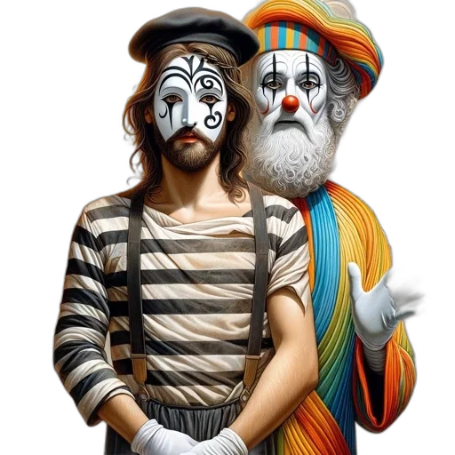 mask, photorealistic, fantasy art, concept art, two, figures, stand, side-by-side transparent PNG cut-out