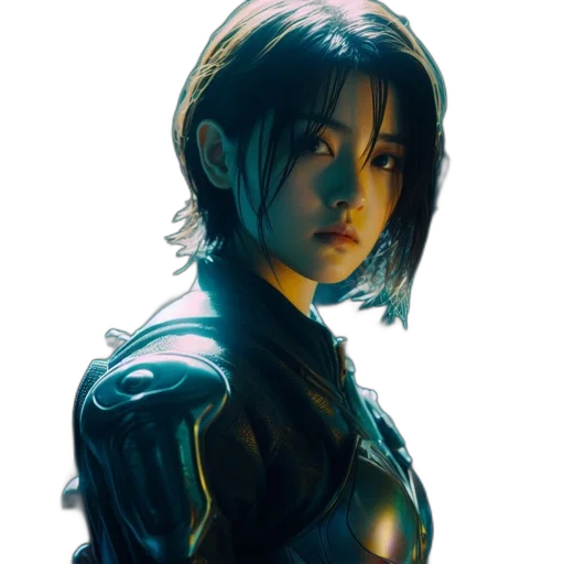 concept art, comic book art, cyberpunk, fantasy art, blue, golden, dark, green transparent PNG cut-out
