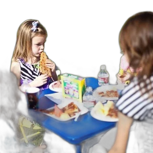 food, photorealistic, 3d render, children, enjoying, picnic, pizza, water transparent PNG cut-out