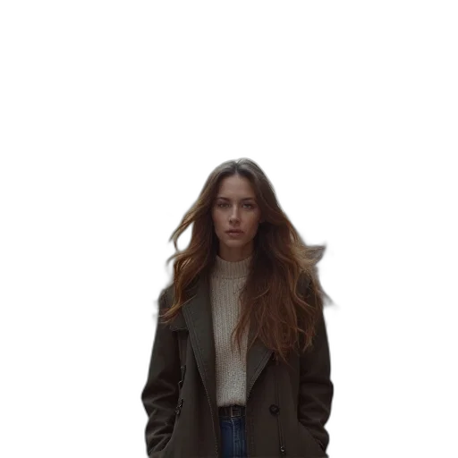 jacket, hair, dress, face transparent PNG cut-out