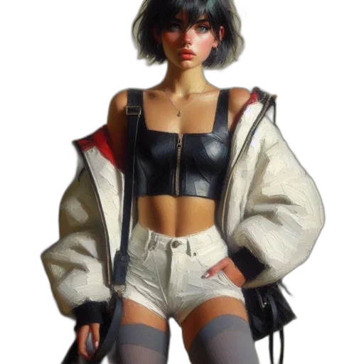 jacket, robot, weapon, cyberpunk, concept art, fantasy art, photorealistic, monochrome transparent PNG cut-out