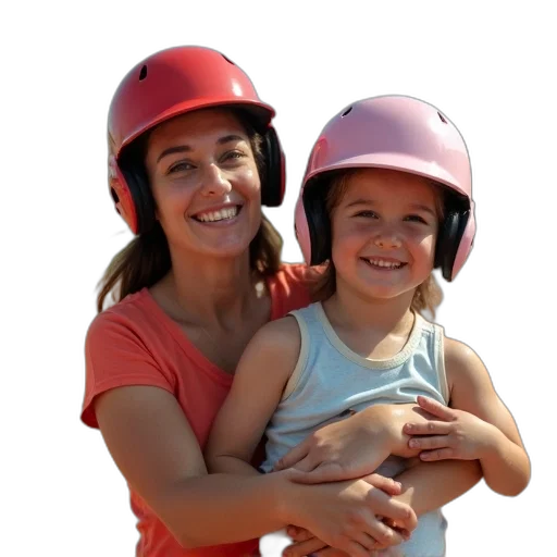 hat, woman, child, wearing, helmets, softball, field transparent PNG cut-out