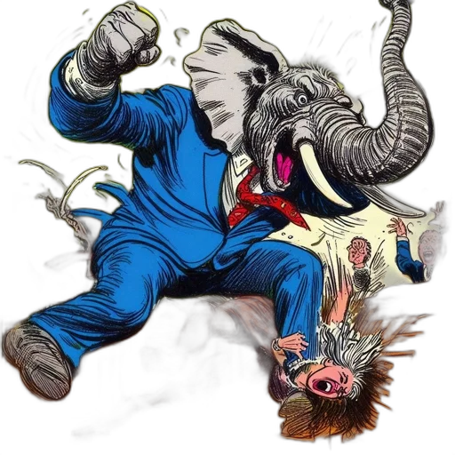 creature, concept art, comic book art, angry, elephant, wearing, formal, attire transparent PNG cut-out