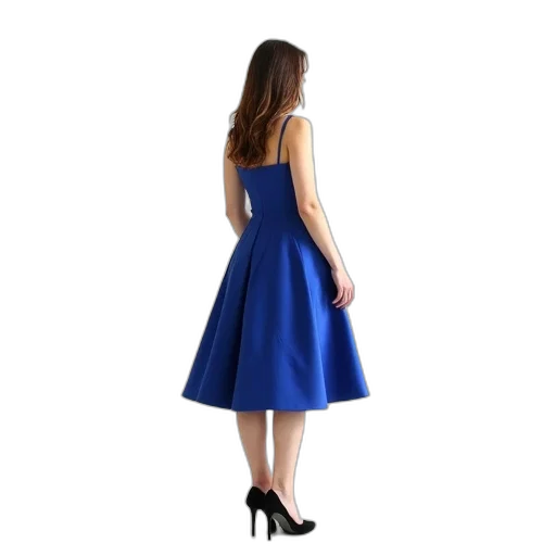 dress, blue, monochrome, woman, standing, white, background, wearing transparent PNG cut-out