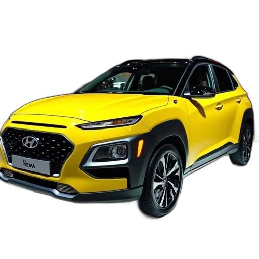 car, yellow, hyundai, kona transparent PNG cut-out