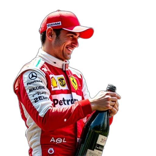 bottle, car, formula, driver, red, white, racing, suit transparent PNG cut-out