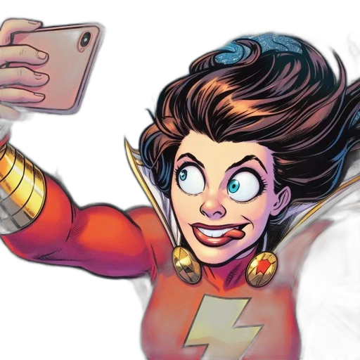 comic book art, concept art, cartoon, marvel, presumed, takes, selfie, amidst transparent PNG cut-out