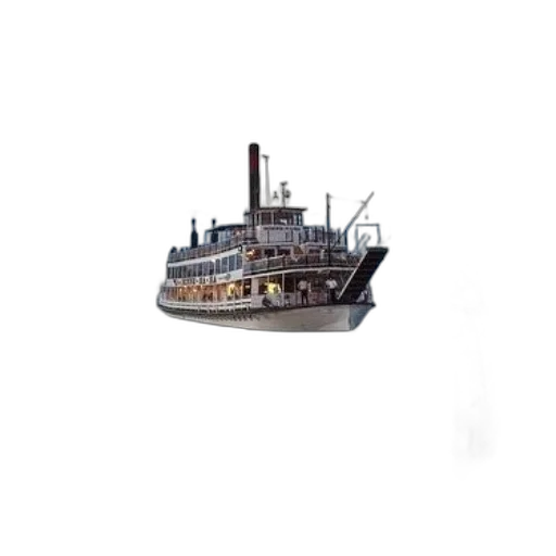 3d render, photorealistic, pixel art, concept art, vintage, paddle, steamer, calm transparent PNG cut-out