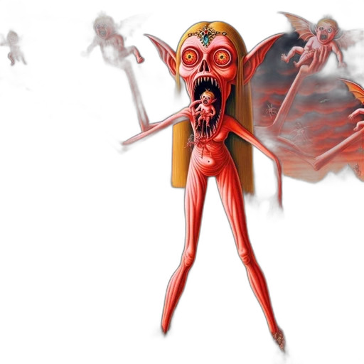 mask, creature, staff, concept art, 3d render, comic book art, fantasy art, red transparent PNG cut-out