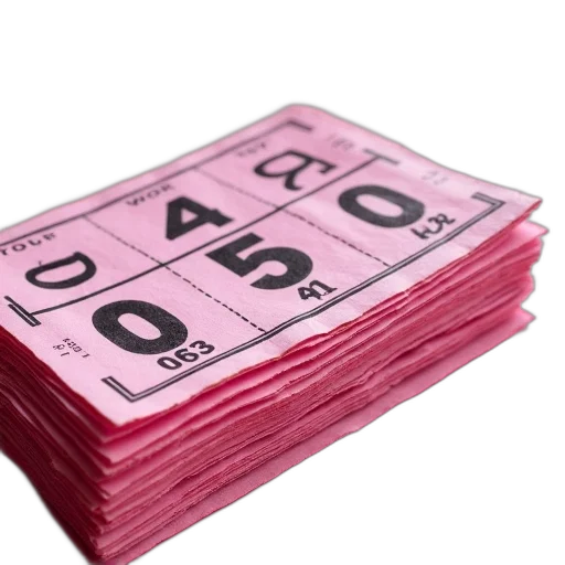stack, pink, raffle, tickets, numbers, letters, them, arranged transparent PNG cut-out