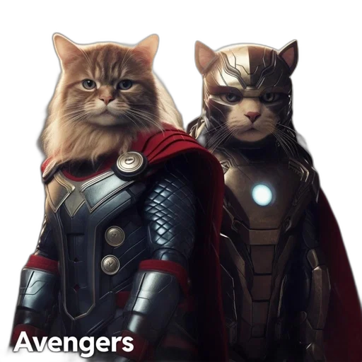 comic book art, concept art, fantasy art, 3d render, two, cats, dressed, thor transparent PNG cut-out