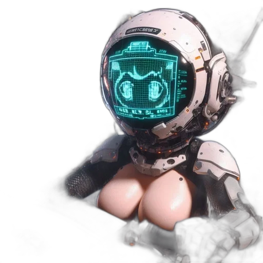 robot, weapon, mask, 3d render, concept art, cyberpunk, vaporwave, outer space transparent PNG cut-out