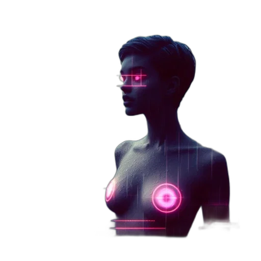 robot, dress, face, mask, cyberpunk, 3d render, concept art, pixel art transparent PNG cut-out