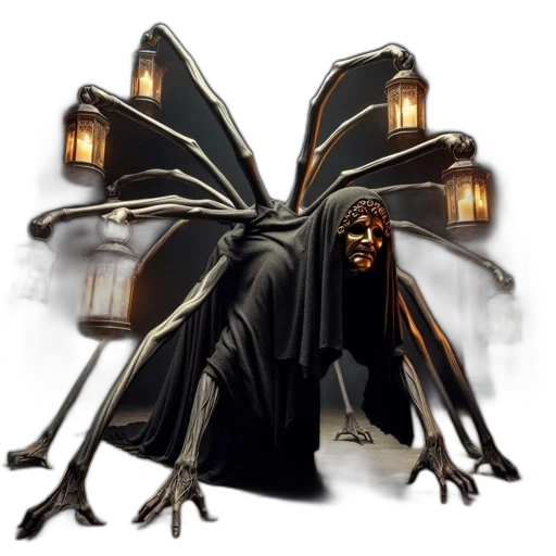 creature, mask, umbrella, staff, concept art, fantasy art, pixel art, comic book art transparent PNG cut-out