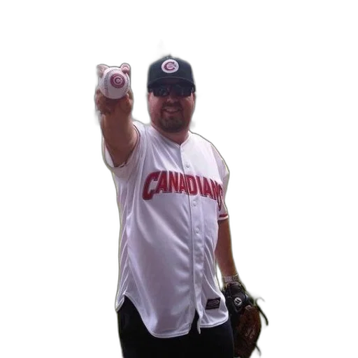 staff, creature, animal, man, wearing, canadian, jersey, holds transparent PNG cut-out