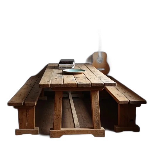 furniture, 3d render, rustic, wooden, table, bench, one, side transparent PNG cut-out