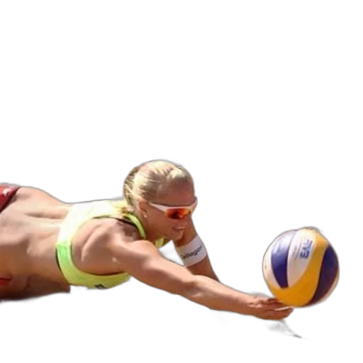 photorealistic, 3d render, concept art, female, beach, volleyball, player, dives transparent PNG cut-out