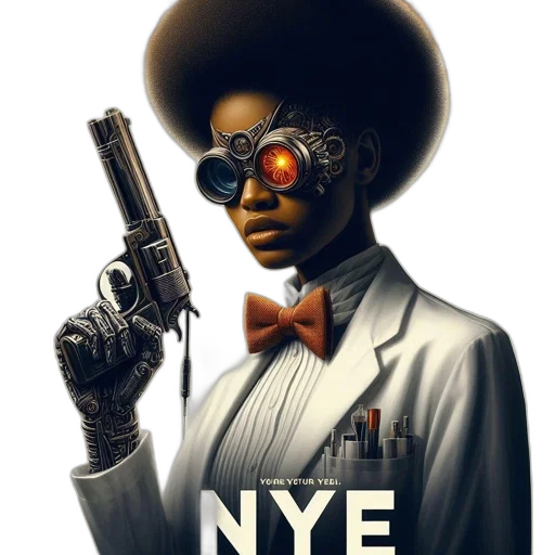 cyberpunk, concept art, comic book art, woman, afro, hairstyle, steampunk, goggles transparent PNG cut-out