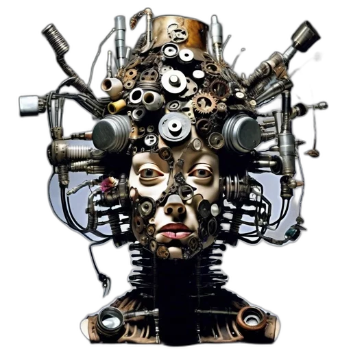 robot, mask, face, jewelry, cyberpunk, concept art, 3d render, photorealistic transparent PNG cut-out