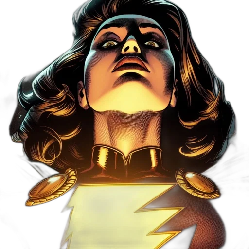 comic book art, concept art, golden, female, superhero, wavy, dark, hair transparent PNG cut-out