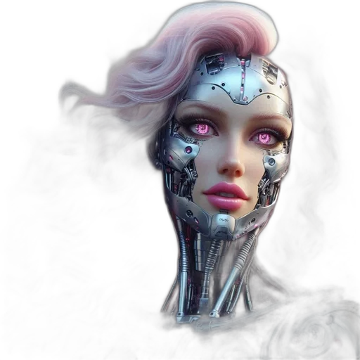 robot, face, cyberpunk, concept art, fantasy art, photorealistic, outer space, pastel transparent PNG cut-out