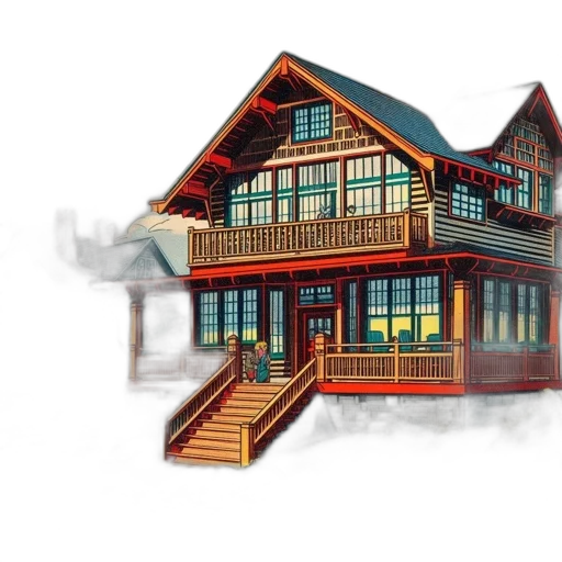 building, 3d render, concept art, photorealistic, watercolor, peaceful, cottage, boat transparent PNG cut-out