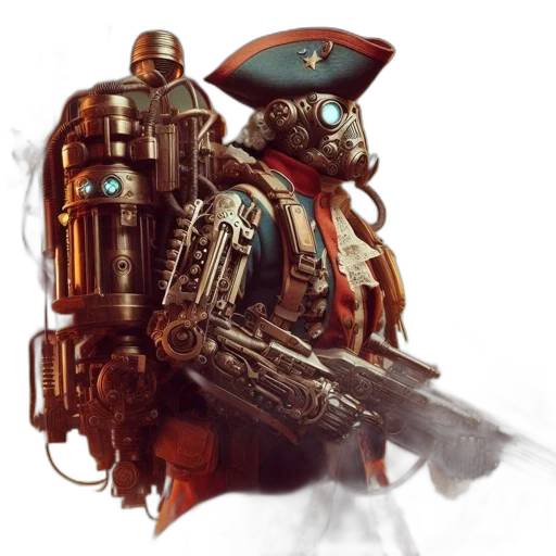 robot, weapon, face, mask, concept art, cyberpunk, fantasy art, 3d render transparent PNG cut-out