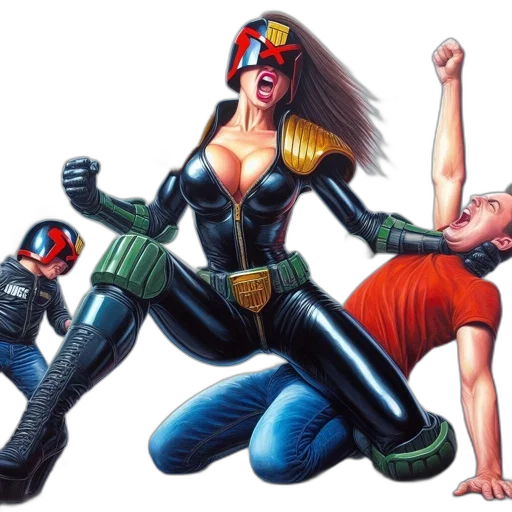 robot, comic book art, concept art, imposing, female, figure, holds, man transparent PNG cut-out