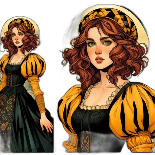 dress, concept art, fantasy art, comic book art, pixel art, golden, earth tones, monochrome transparent PNG cut-out