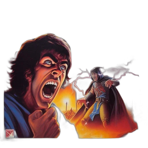 sword, comic book art, concept art, fire, vintage, board, game, box transparent PNG cut-out