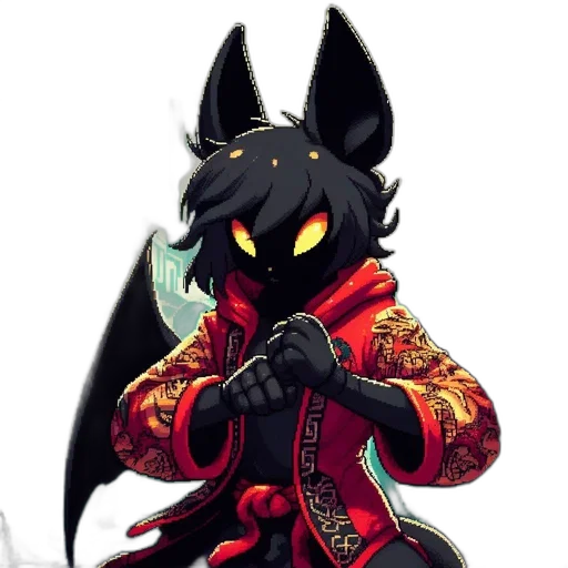 jacket, dragon, mask, staff, concept art, fantasy art, pixel art, anime transparent PNG cut-out