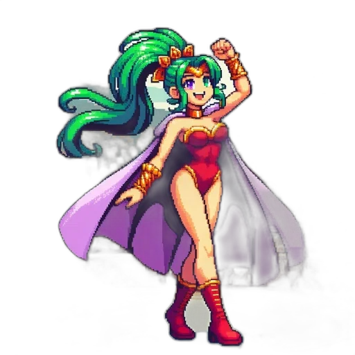 dress, staff, pixel art, concept art, fantasy art, comic book art, colorful, pixel transparent PNG cut-out