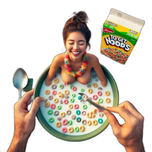 food, creature, jewelry, young, woman, smiles, sits, bowl transparent PNG cut-out