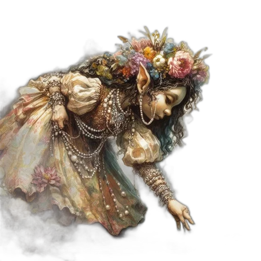 dress, crown, jewelry, fantasy art, concept art, photorealistic, watercolor, golden transparent PNG cut-out