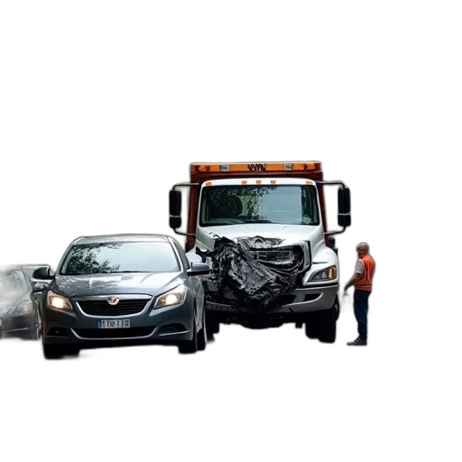car, tow, truck, parked, side, road, damaged, being transparent PNG cut-out