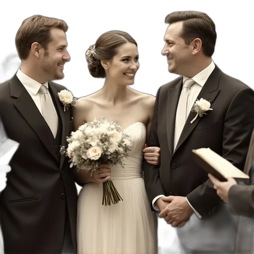 first, image, shows, wedding, scene, bride, groom, standing transparent PNG cut-out