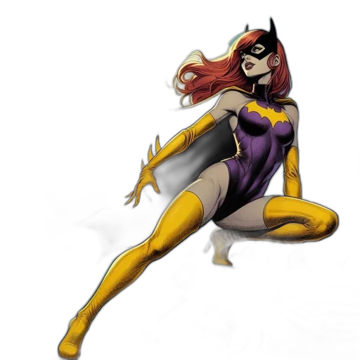 comic book art, concept art, fantasy art, cartoon, batgirl, perches, atop, stone transparent PNG cut-out