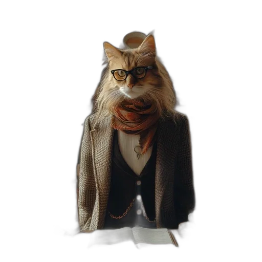 jacket, hat, staff, animal, concept art, photorealistic, 3d render, fantasy art transparent PNG cut-out